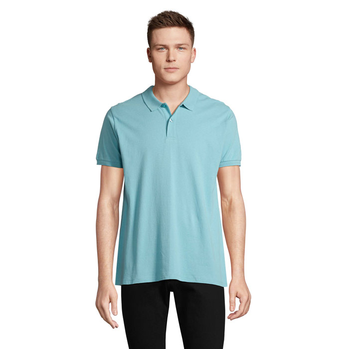 Polo homme coton bio personnalisé 170g - PLANET Bleu piscine